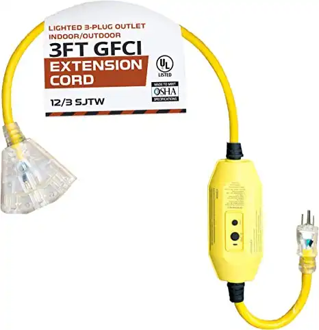 3 Foot Lighted Outdoor GFCI Extension Cord